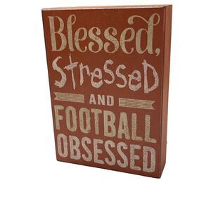 Distressed Orange/Brown Football Obsessed Sign Home Decor